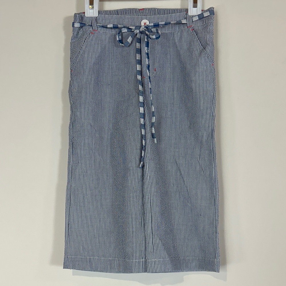 EGG girls summer crop wide-leg striped capri pants, white / blue size 7